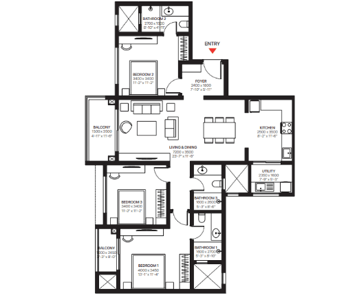 3 BHK Floor Plan